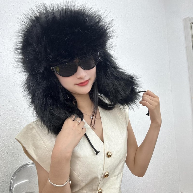 YFJNV Y2K Faux Fur Russian Hat, Soft, Warm Winter Trapper Hat with Earmuffs for Men and Women - Image 5